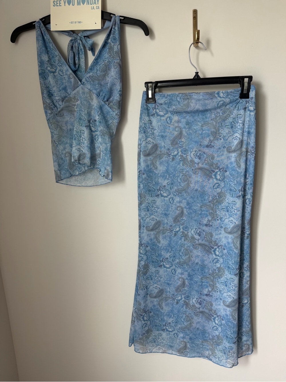 Blue Paisley halter top and Midi Skirt set